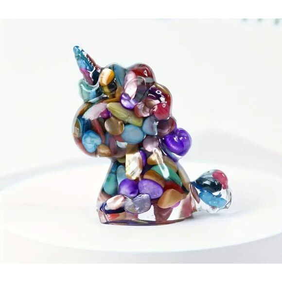 New!  Crushed Genuine Crystal Stone and Resin Unicorn in Multicolor Gorgeous - Picture 1 of 2